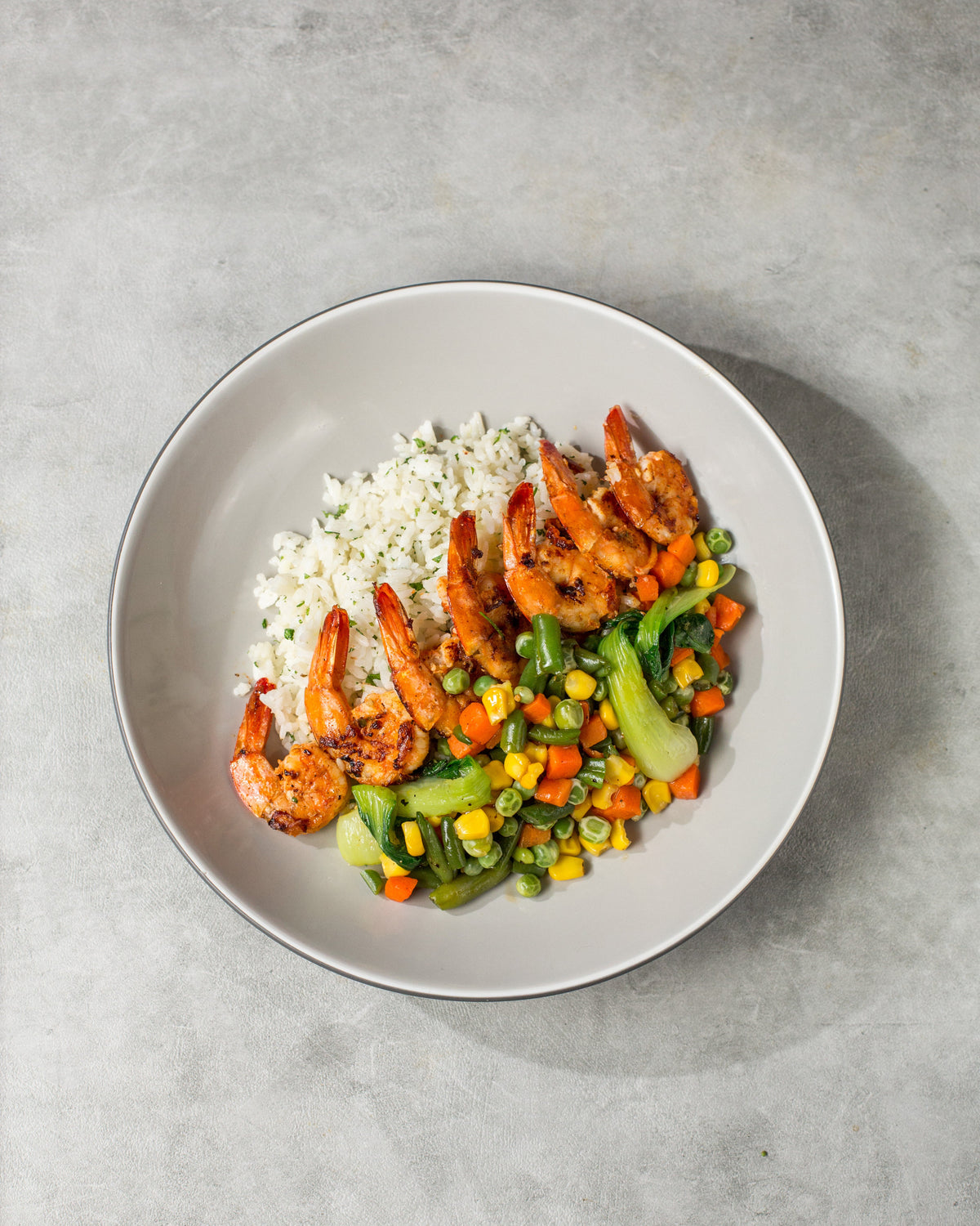 GRILLED SHRIMP WITH ASPARAGUS & CORN RICE — 35G PROTEIN